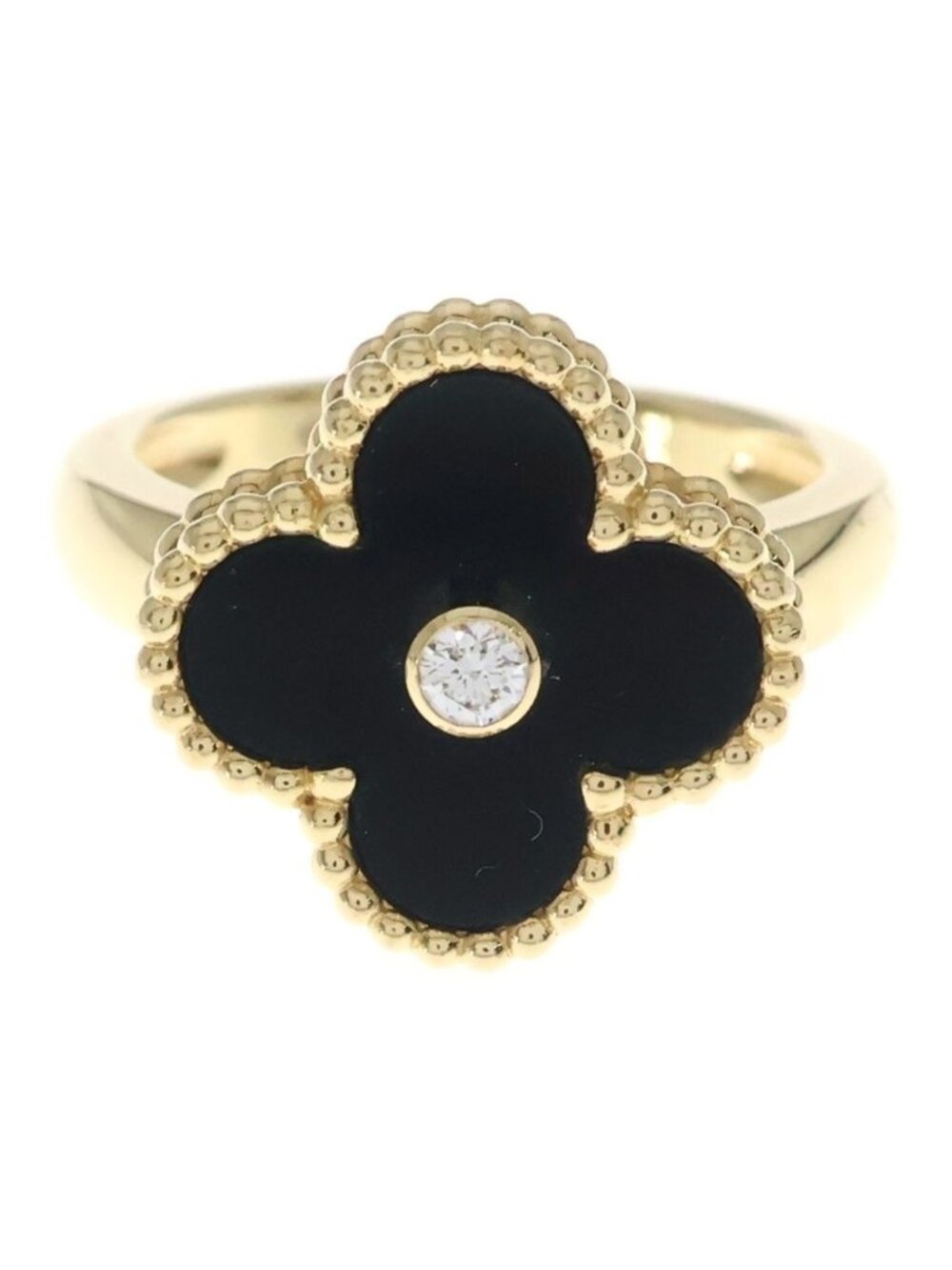 Van Cleef & Arpels Vintage Alhambra Onyx Diamond Ring 18k Yellow Gold